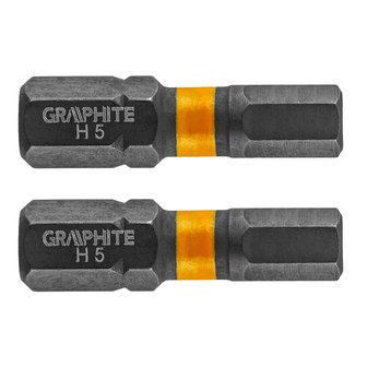 GRAPHITE Bit IMPACT HEX 5 x 25 mm, S2 Staal Full Fit Kop, 2 stuks