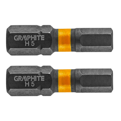 GRAPHITE Bit IMPACT HEX 5 x 25 mm, S2 Staal Full Fit Kop, 2 stuks